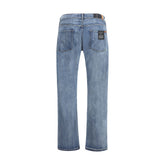 7FOR Blue Cotton Straight-Leg Jeans